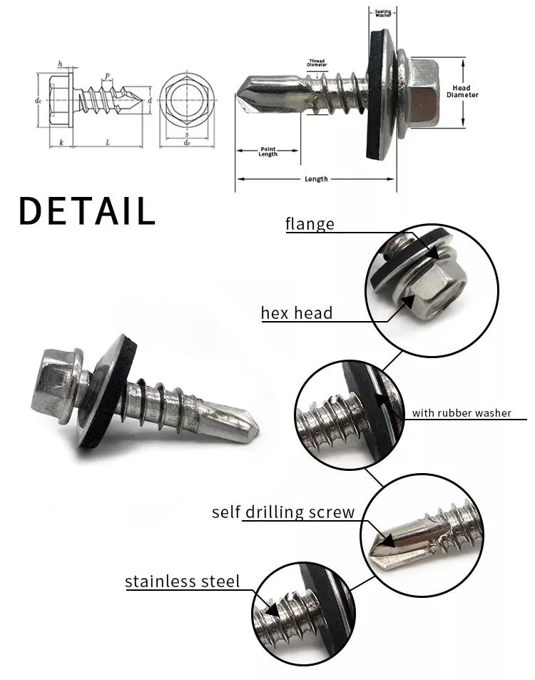 Painted Hex Head Self Drilling Screw with Reduced Tail