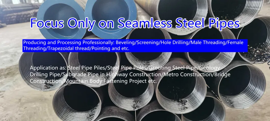 Micropile Steel Tube with Pointing Drilling Hole Male and Female Threading for Deep Foundation Od60.3mm Wt6mm, Steel Pipe