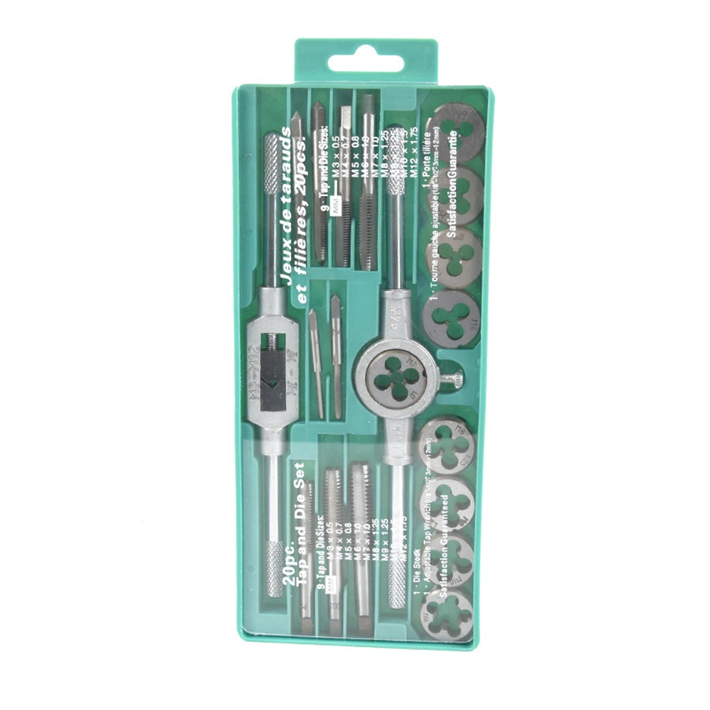 20PCS Metric M3-M12 Tap &amp; Die Sets Threading Tool with Wrench Handle for Threading