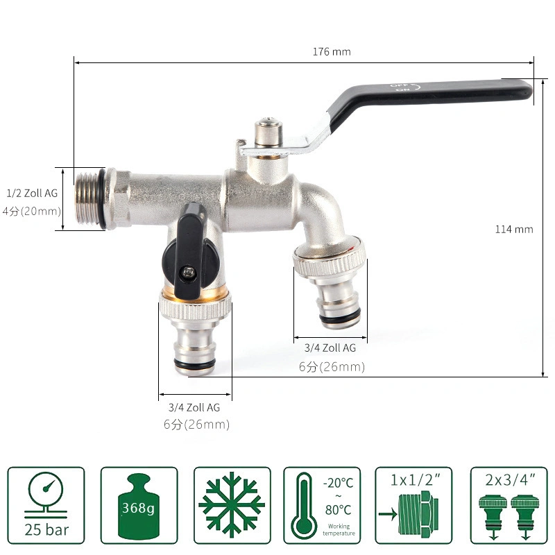 Brass Ball Valve Large Flow Faucet Used for Garden Hoses/Outdoor Antifreeze Tap/Washing Machines/Double Outlet Tap