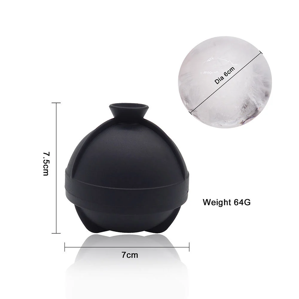 Large Silicone Round Cube Built in Funnel Whiskey Cocktails 6cm Maker Ice Sphere Ball Molds