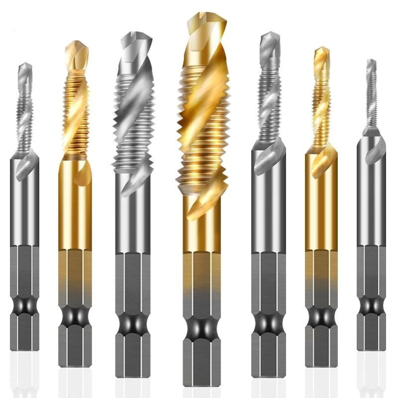 HSS Machine Taps Titanium-Plated Three-in-One Cutting Tools Drilling and Chamfering M6*1.0