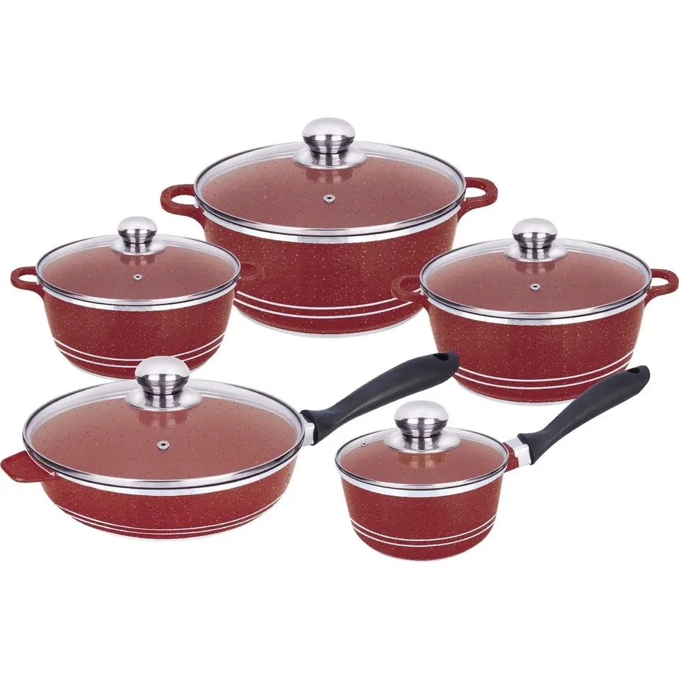 Popular 10PCS Die Casting Aluminum Cookware Set Granite Non-Stick Cook Pot Milk Pot 20/24/28cm Casserole Set with 28cm Fry Pan