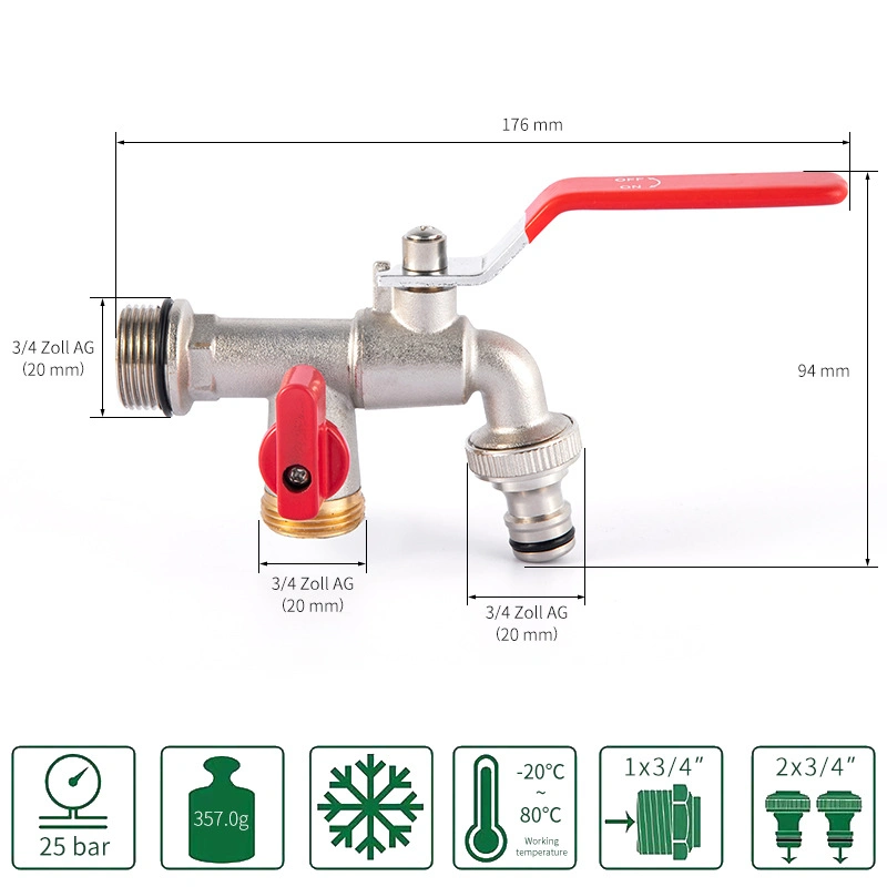 Brass Ball Valve Large Flow Faucet Used for Garden Hoses/Outdoor Antifreeze Tap/Washing Machines/Double Outlet Tap