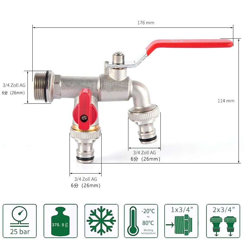 Brass Ball Valve Large Flow Faucet Used for Garden Hoses/Outdoor Antifreeze Tap/Washing Machines/Double Outlet Tap