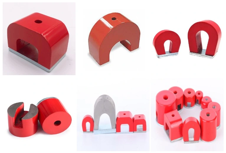 Strong Red Paint U Shaped AlNiCo Pot Magnet with Threaded Hole