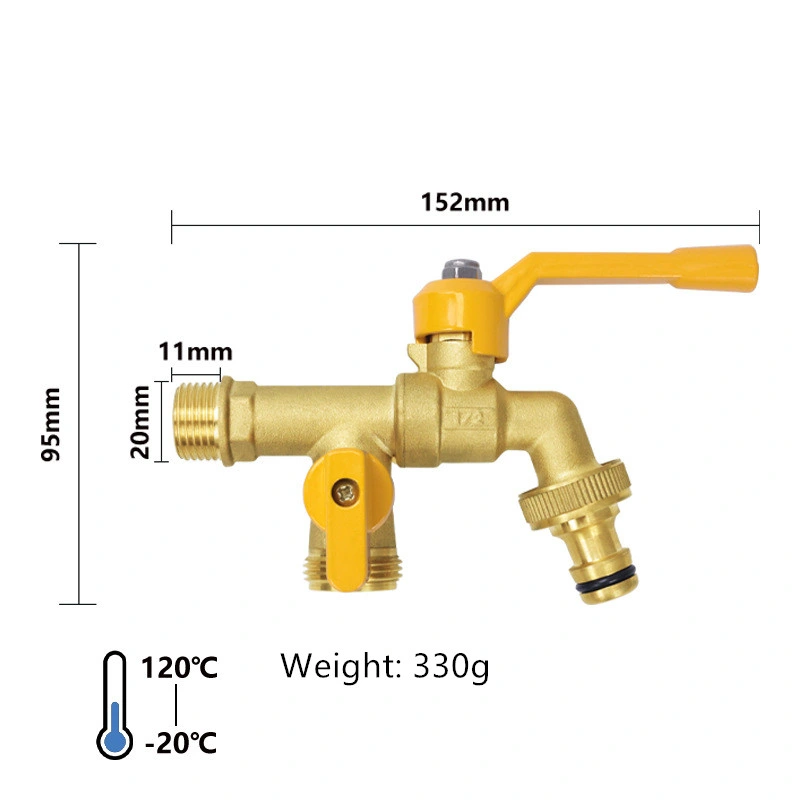 Brass Ball Valve Large Flow Double Outlet Faucet Used for Garden Hoses/Outdoor Antifreeze Tap/Washing Machines/Sinks