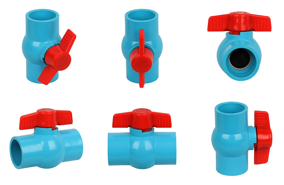 PVC Ball Valve Threaded Red Butterfly Handle Standard PVC Valves