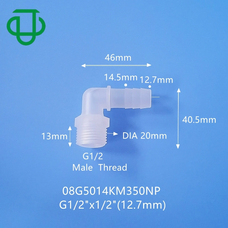 G1/2&quot;X3/16&quot; Hose Barb Coupler White Polypropylene L Shape Male Threading Fitting