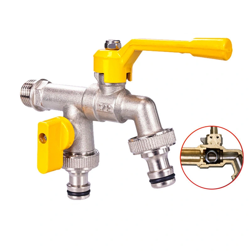 Brass Ball Valve Large Flow Double Outlet Faucet Used for Garden Hoses/Outdoor Antifreeze Tap/Washing Machines/Sinks