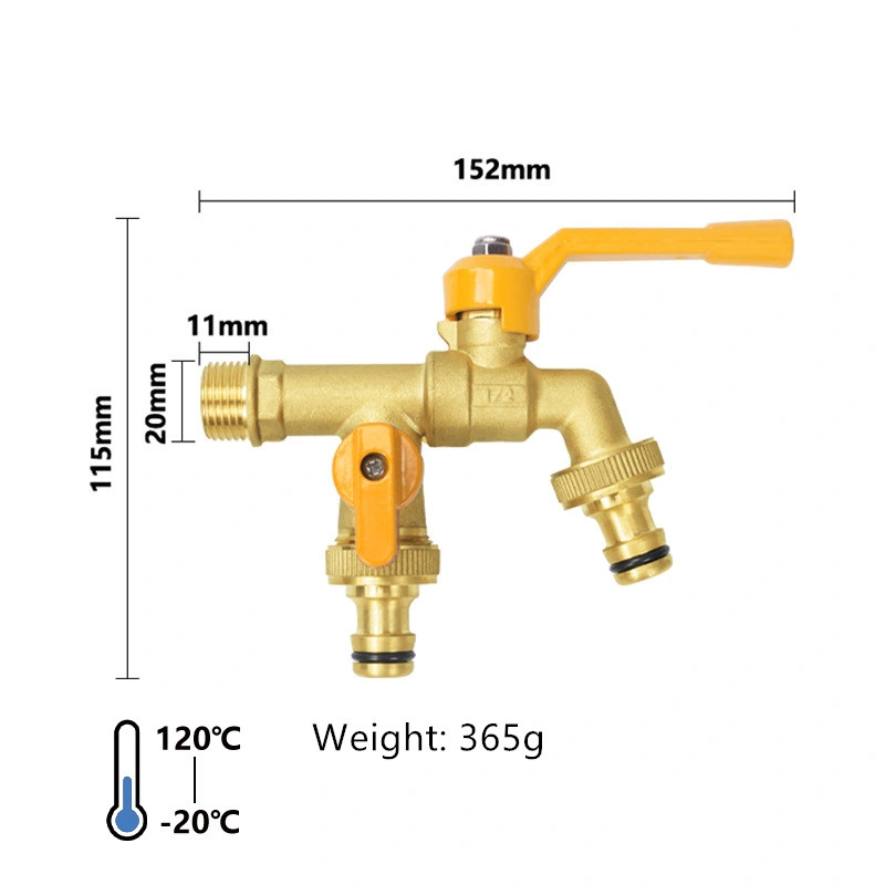 Brass Ball Valve Large Flow Double Outlet Faucet Used for Garden Hoses/Outdoor Antifreeze Tap/Washing Machines/Sinks