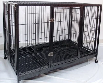  48 Inch Outdoor Portable Dog Cage Indoor Double Door Black Metal Strong Folding Steel Wires Crate for Large Animals Pet Dog Cage