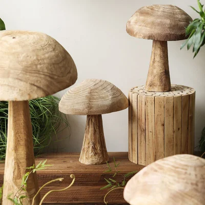 Wooden Mushroom Decoration Retro Solid Wood Yard Large Ornaments Landscape