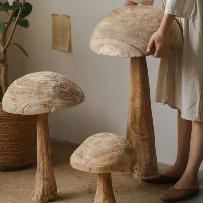 Wooden Mushroom Decoration Retro Solid Wood Yard Large Ornaments Landscape