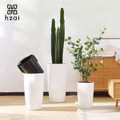 Modern Flower Pots for Indoor Plastic Plant Pot for Outdoor Decoration with Self-Watering Functions Garden Planter (HG-3301-ZS)