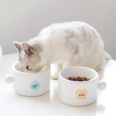 Round Water Food Cup Ceramic Cartoon Bowl Cartoon Cute Food Bowl Ceramic Cat Bowl