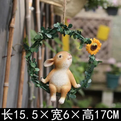 Ornaments with Metal Circle Hooks Set of 3 Resin Mini Rabbit Garden Animal Ornaments Play on a Swing