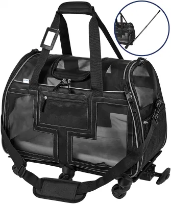  Airline Approved Pet Carrier Rolling Portable Travel Carry Crate for Small Dog Puppy or Cat