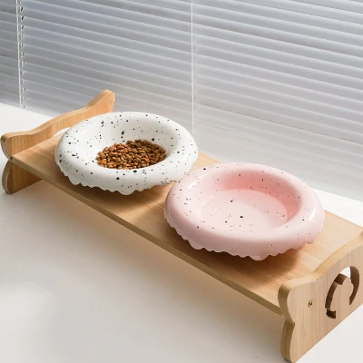 Pet Cat Dog Ceramic Food Water Bowl Bowl with Neck Protection Anti Overturning Anti Black Chin Dish Tableware Supply Products