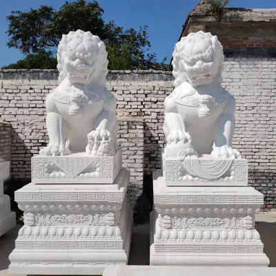  Custom Hand Carved Western Style Natural Stone White Marble Sleeping Lion Statue for Outdoor Garden Decoration