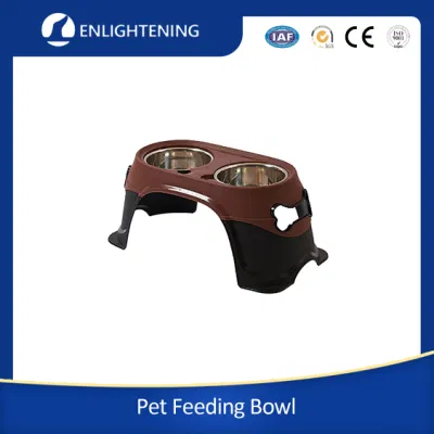 Candy Clolor Spill-Proof Stainless Steel Pets Dog Cat Double Bowls for Food and Water