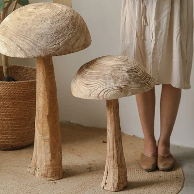 Wooden Mushroom Decoration Retro Solid Wood Yard Large Ornaments Landscape