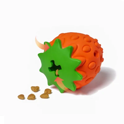  Voovpet Brand Pet Toys Factory Wholesale Explosive Dog Feeder Pet Chewing Teething Puzzle Rubber Strawberry Leakage Toy