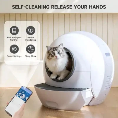 Intelligent Setting Automatic Cleaning Safety Cat Litter Box Toilet Smart WiFi APP Control Cat Litter Tray Toilet UV Sterilizing Light Disinfecting Cat Toilet