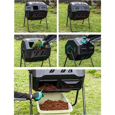 Outdoor Gardening Tumbling Compost Bin Rotating W/ Sliding Doors Ci20233