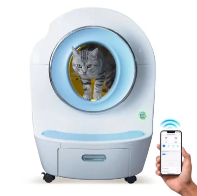 Automatic Cat Toilet Self Cleaning Cats Sandbox Smart Litter Box Closed with Cat