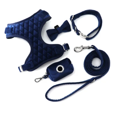 New Design Customized Soft Velvet Dog Harness Matching with Dog Collar Leash Poop Bag Dispensers
