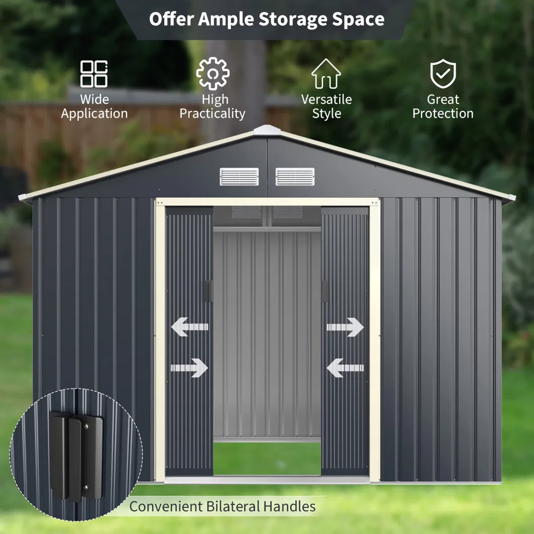 Outdoor Backyard Metal Storage Garden Shed for Utility Tool Storage, Sloped Flat Roof