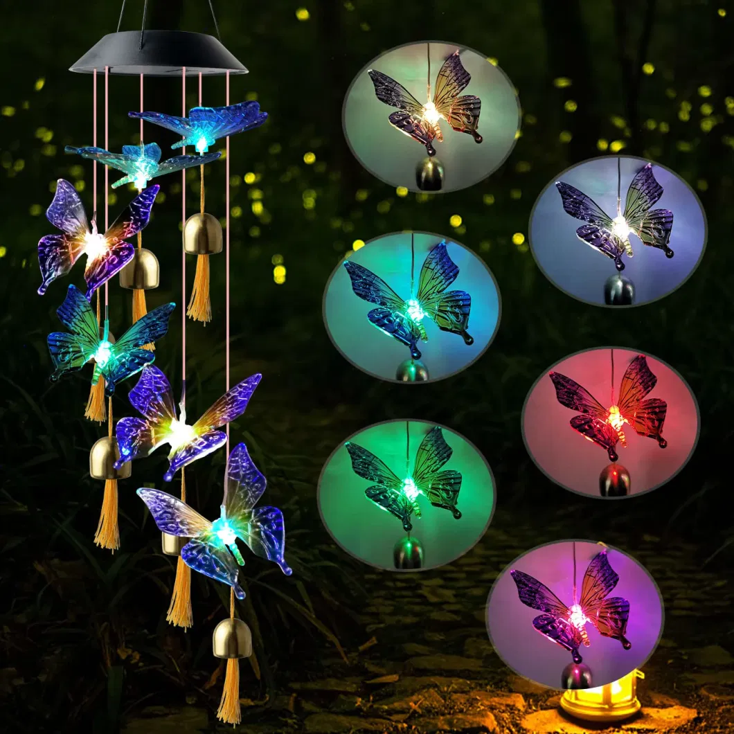 Solar Light Hummingbird Wind Chimes Outdoor Garden Ornaments