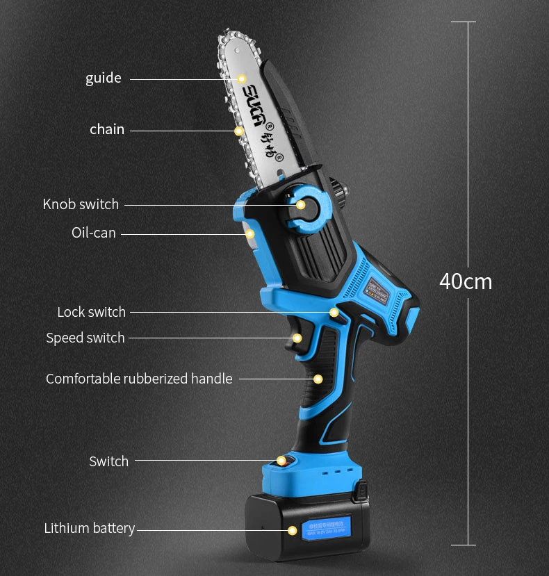 High Quality 5 Inch Portable Electric Lithium Battery Powered Chain Saw Mini Pole Saw Cordless Electric Chainsaw for Wood Cutting