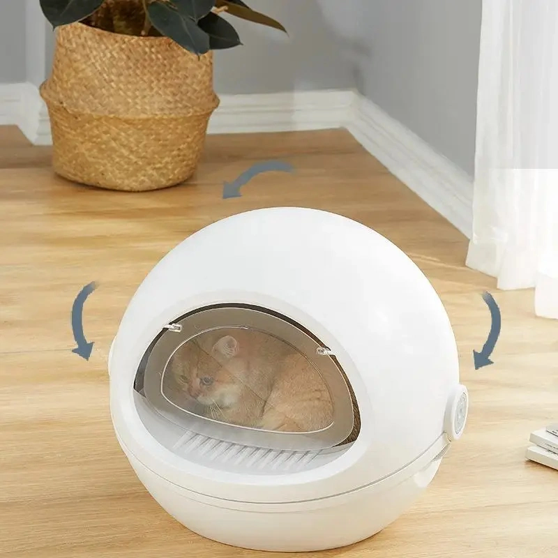 Fully Enclosed Space Capsule Cat Litter Box Toilet Pet Self Cleaning Litter Box for Cats Cute Large White Cat Litter Box