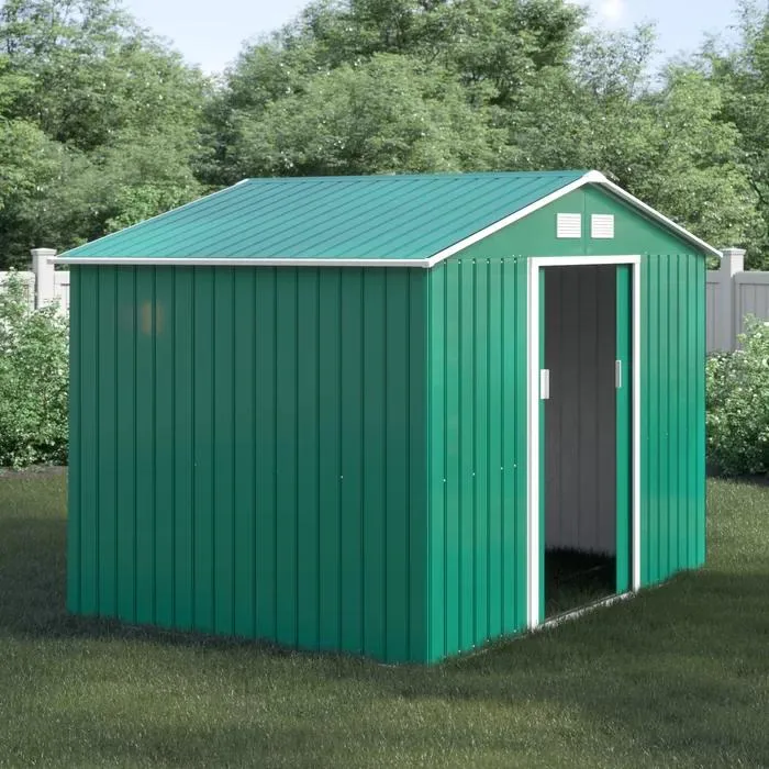 Outdoor Storage Steel Garden Shed with Sliding Door, Metal Tool Storage Shed for Backyard, Lawn, Green