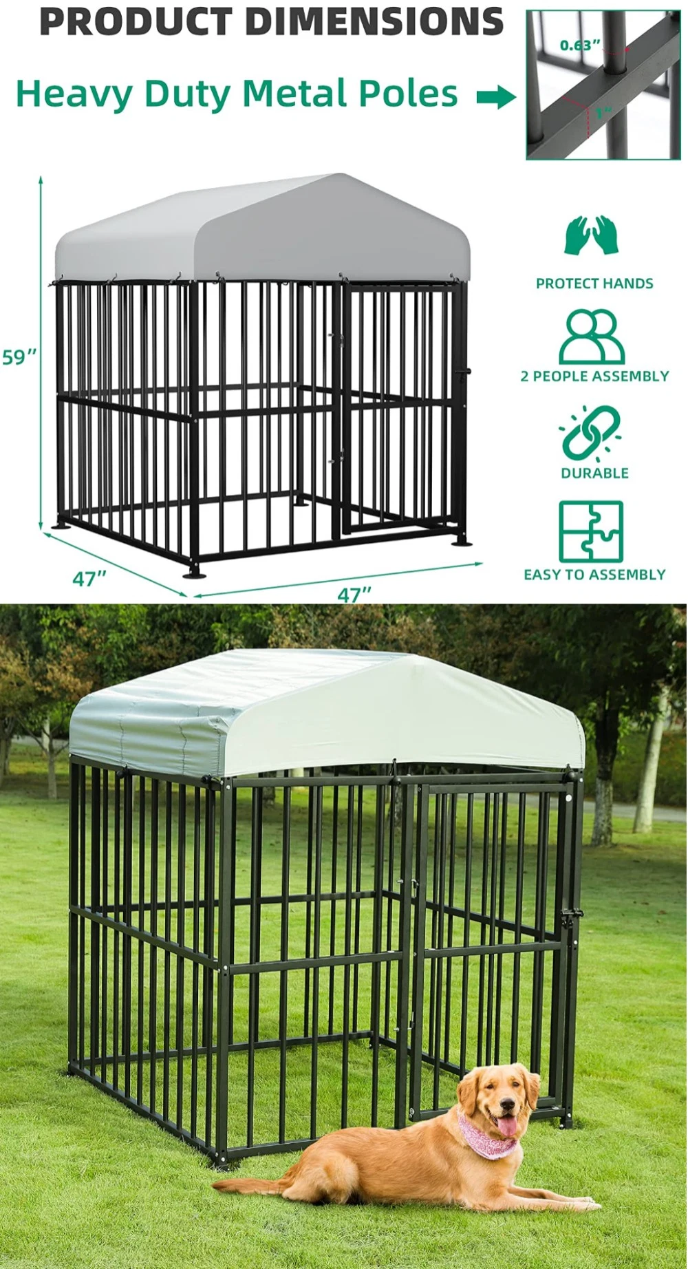 Large Wholesale High Quality Metal Frame Outdoor Enclosure Dog Playpen with UV &amp; Waterproof Roof and Secure Lock for Large Animal