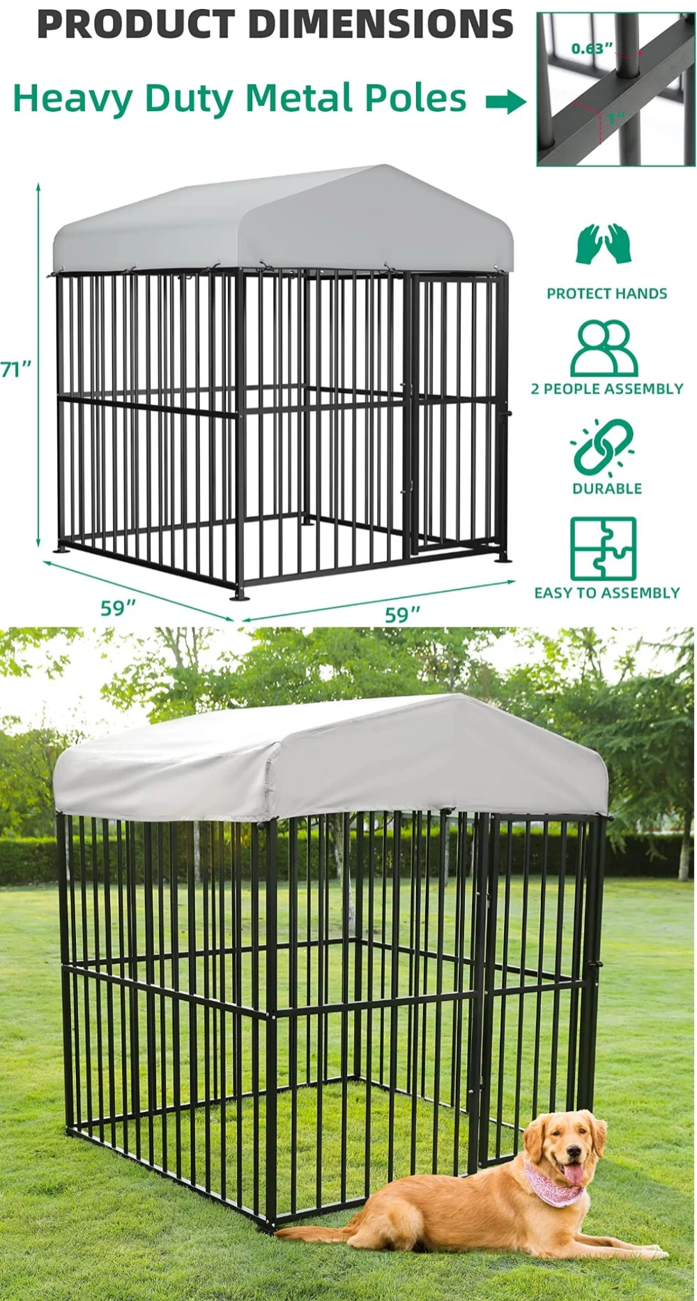 Large Wholesale High Quality Metal Frame Outdoor Enclosure Dog Playpen with UV &amp; Waterproof Roof and Secure Lock for Large Animal