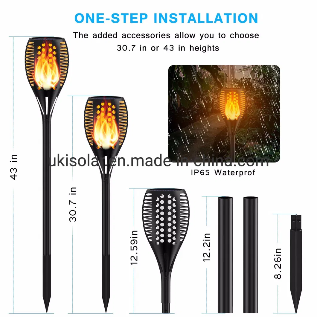 Solar Touch Lights, Dancing Flame Lighting 96 LEDs Lights Flickering Tiki Waterproof Wireless Auto on/off Outdoor Light for Patio Garden Path Yard Wedding Party