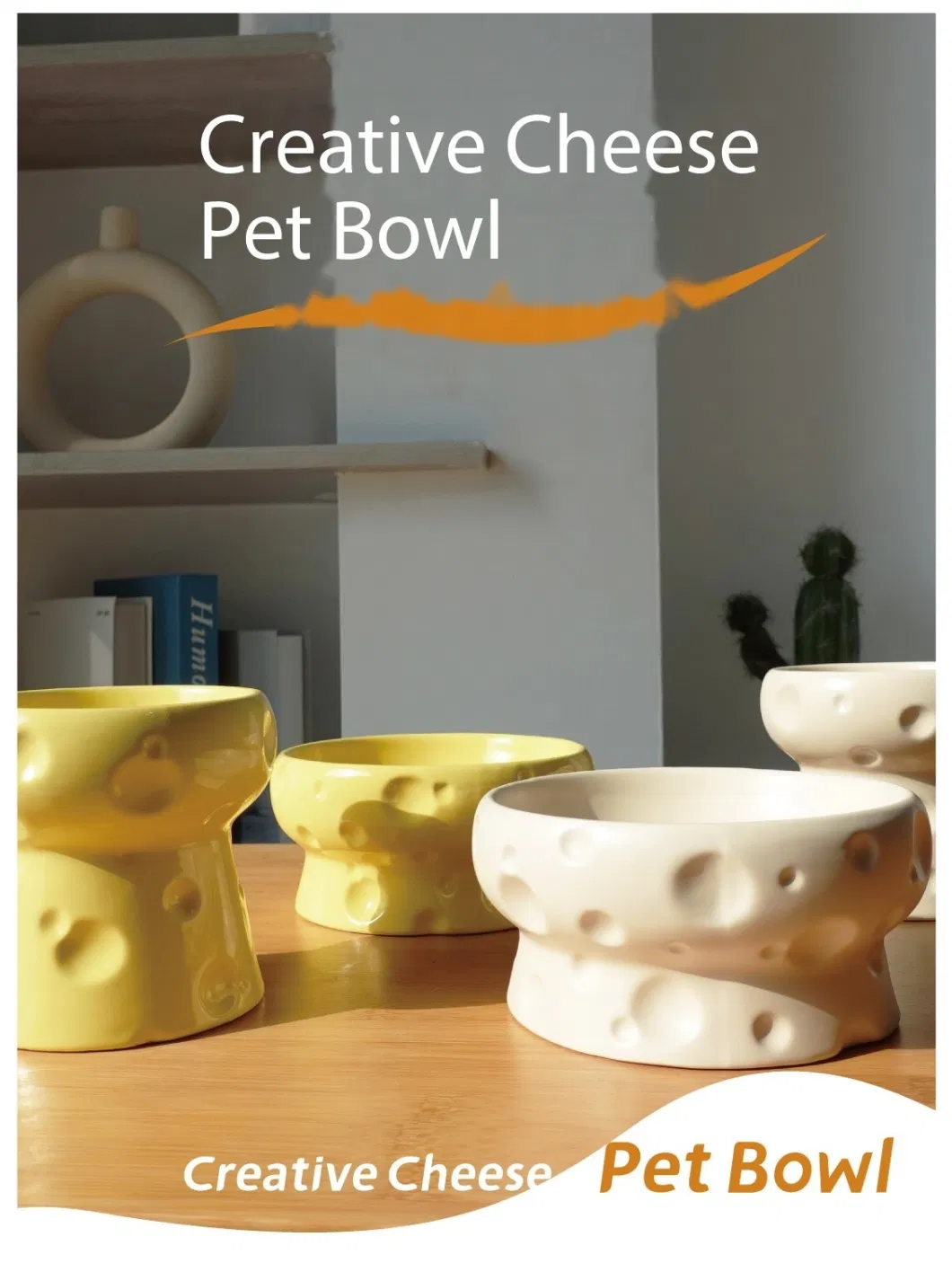 Cheese Dog Bowl, Ceramic Dog Food Dish, Porcelain Pet Bowl for Food and Water