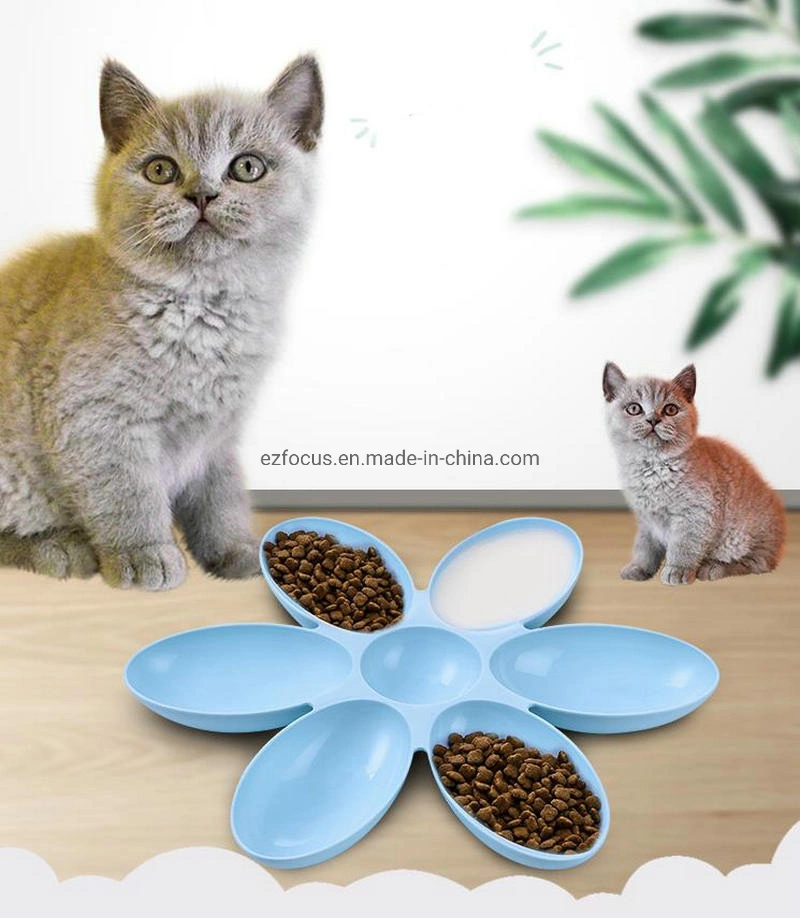 Pet Bowl Dog Feeding Bowl 6 in 1 Flower Petal Design Home Portable Food and Water Dish Plastic Feeder for Puppies and Kittens Wbb12689