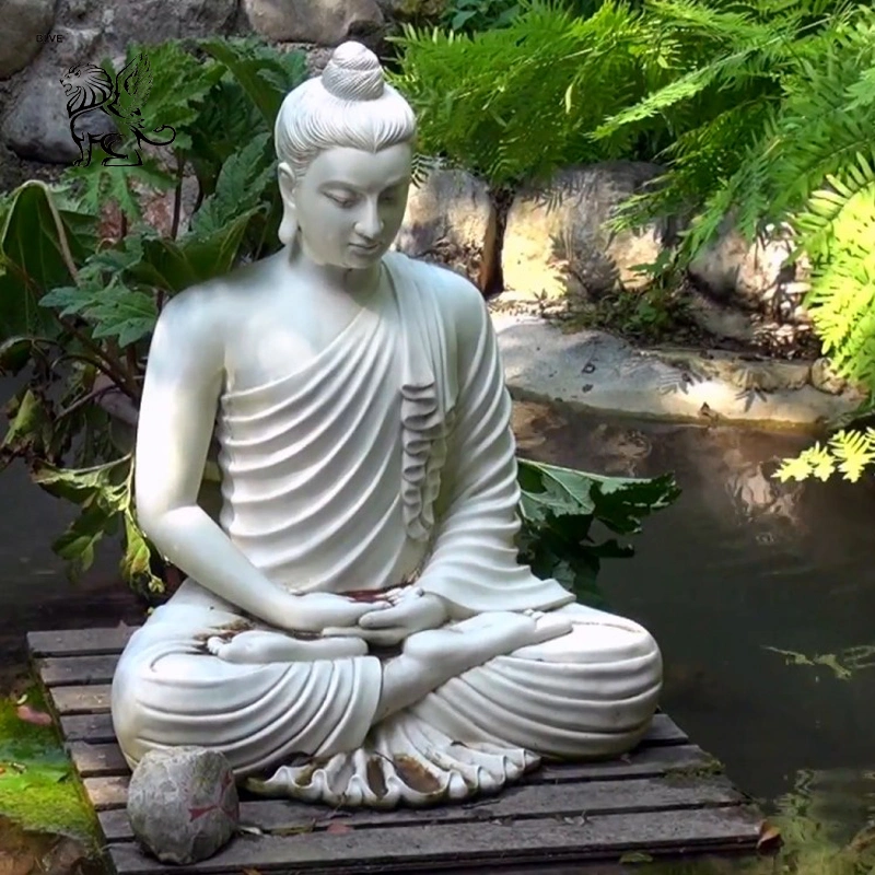 Factory Custom Garden Decoration Pure White Stone Marble Sitting Buddha Statue for Wholesale