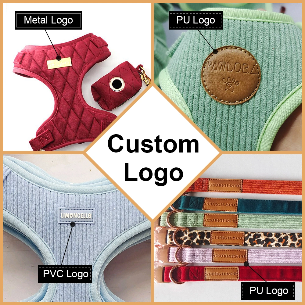 New Design Customized Soft Velvet Dog Harness Matching with Dog Collar Leash Poop Bag Dispensers