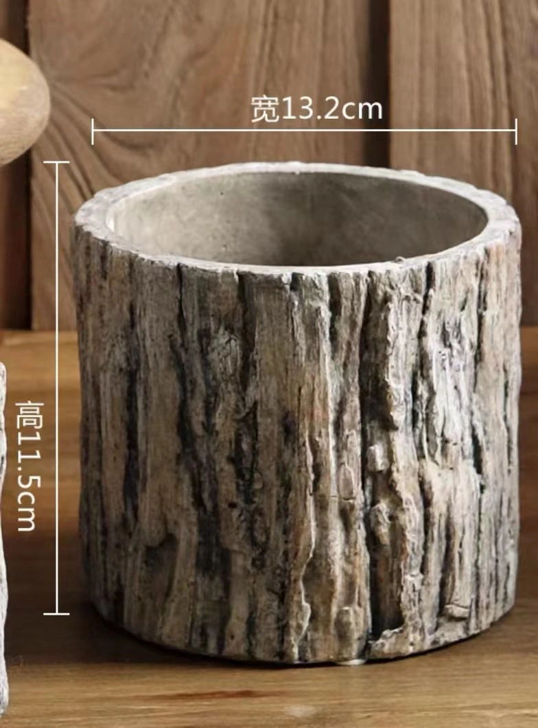 Retro Tree Wood Skin Cement Flower Pot Planter for Garden Decor