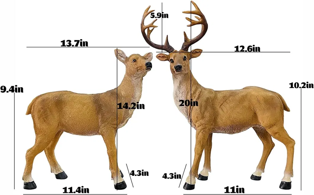 Resin Standing Couple Deer Sculpture Garden Art Yard Ornament Lawn