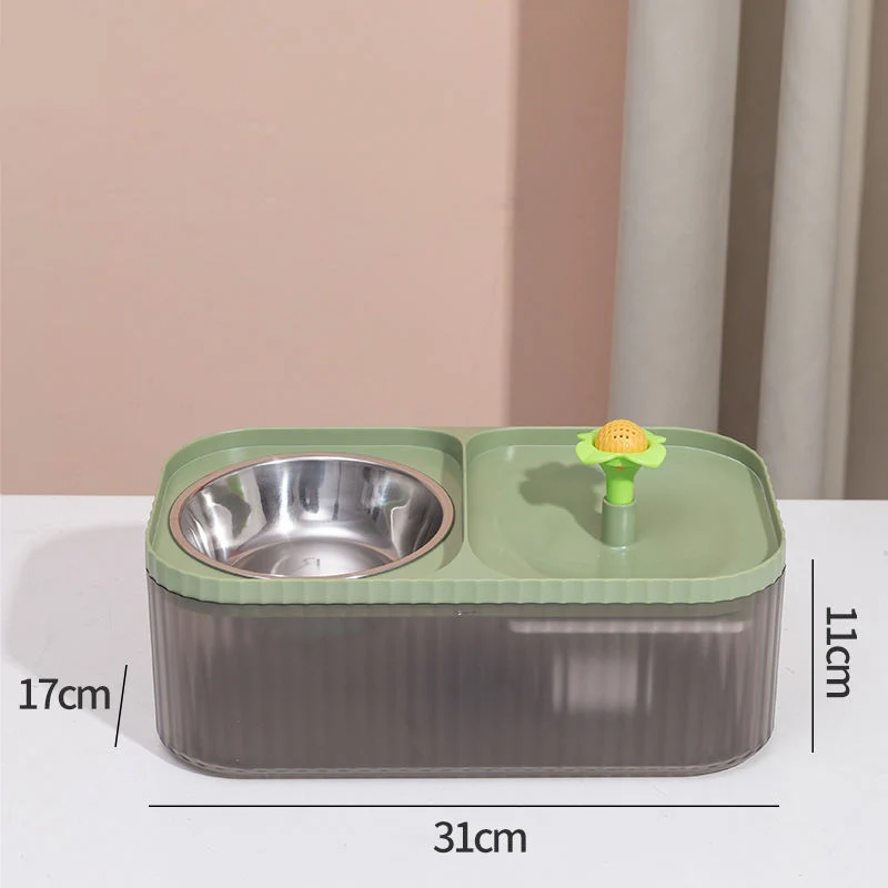 USB 2 in 1 Charged 15 Degree Tilt Cat Food Bowls Stainless Steel Double Raised Cat Bowl with Water Dispenser
