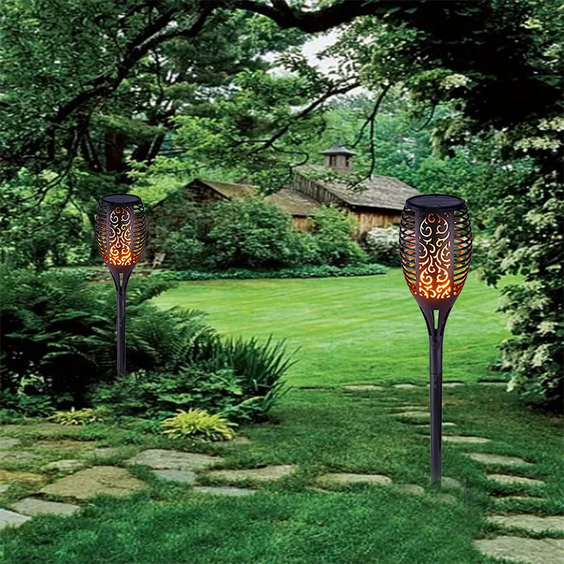 Solar Touch Lights, Dancing Flame Lighting 96 LEDs Lights Flickering Tiki Waterproof Wireless Auto on/off Outdoor Light for Patio Garden Path Yard Wedding Party