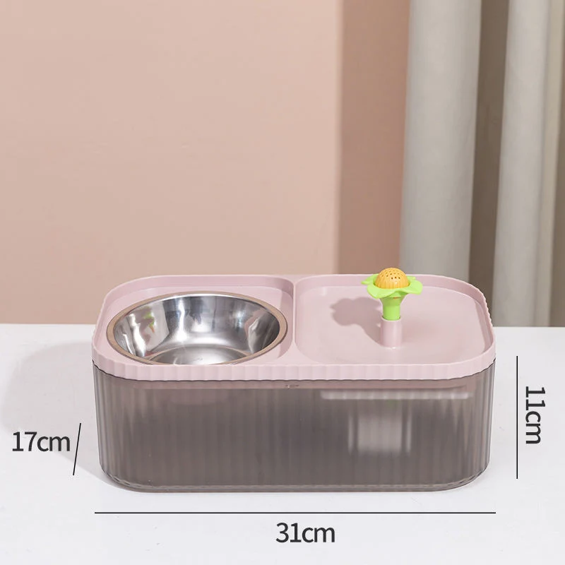USB 2 in 1 Charged 15 Degree Tilt Cat Food Bowls Stainless Steel Double Raised Cat Bowl with Water Dispenser