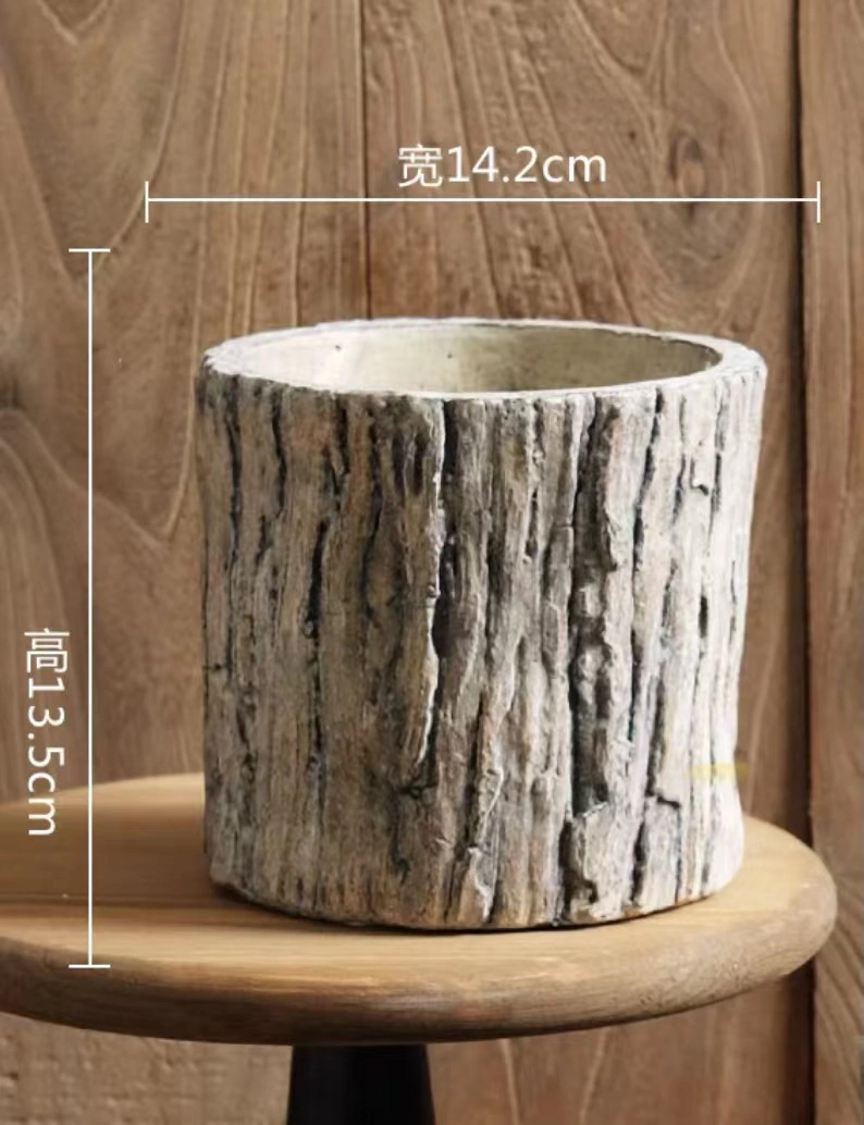 Retro Tree Wood Skin Cement Flower Pot Planter for Garden Decor