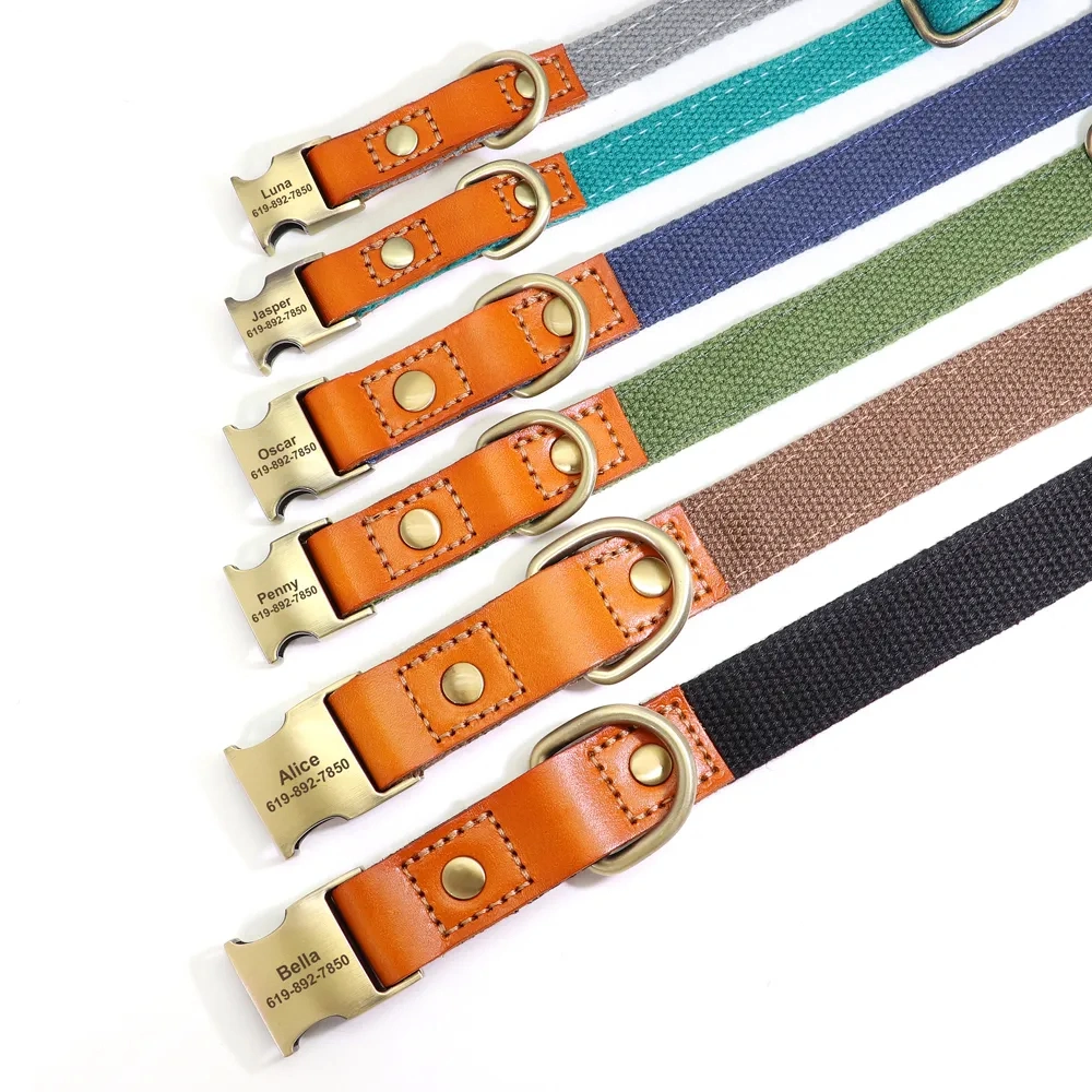 Nylon Custom Dog Puppy Collar Leash Set Personalized Genuine Leather Pet Nameplate ID Tag Accessories Collars Dog Leash